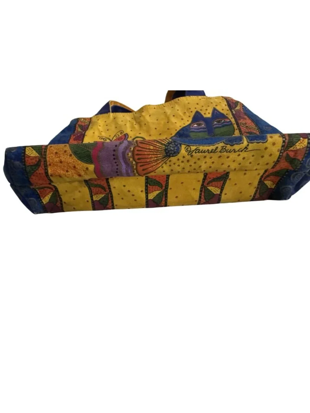 Laurel Burch Multicolor Cat-Themed Tote Bag With Flower & Butterfly Design Canva